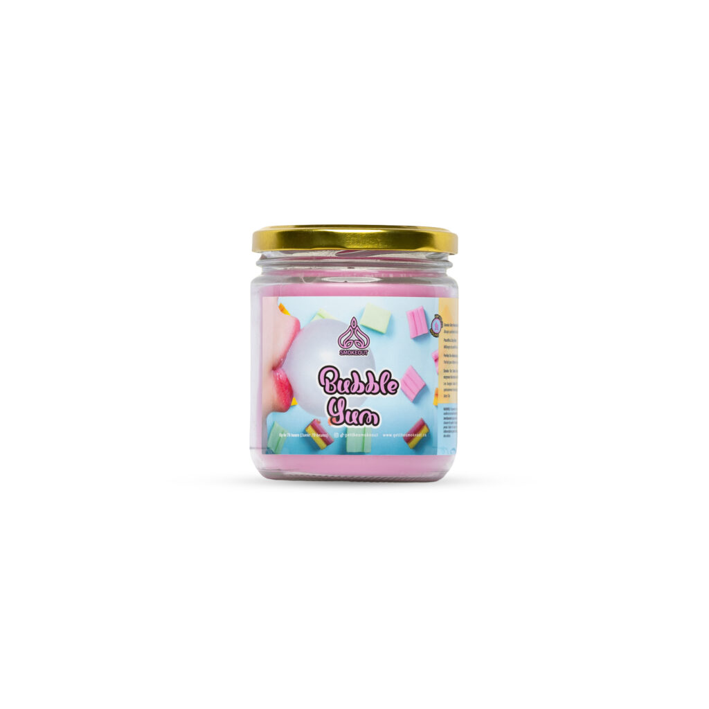 Smoke Out Candles Bubble Yum 13 oz candle in a glass jar with a gold lid