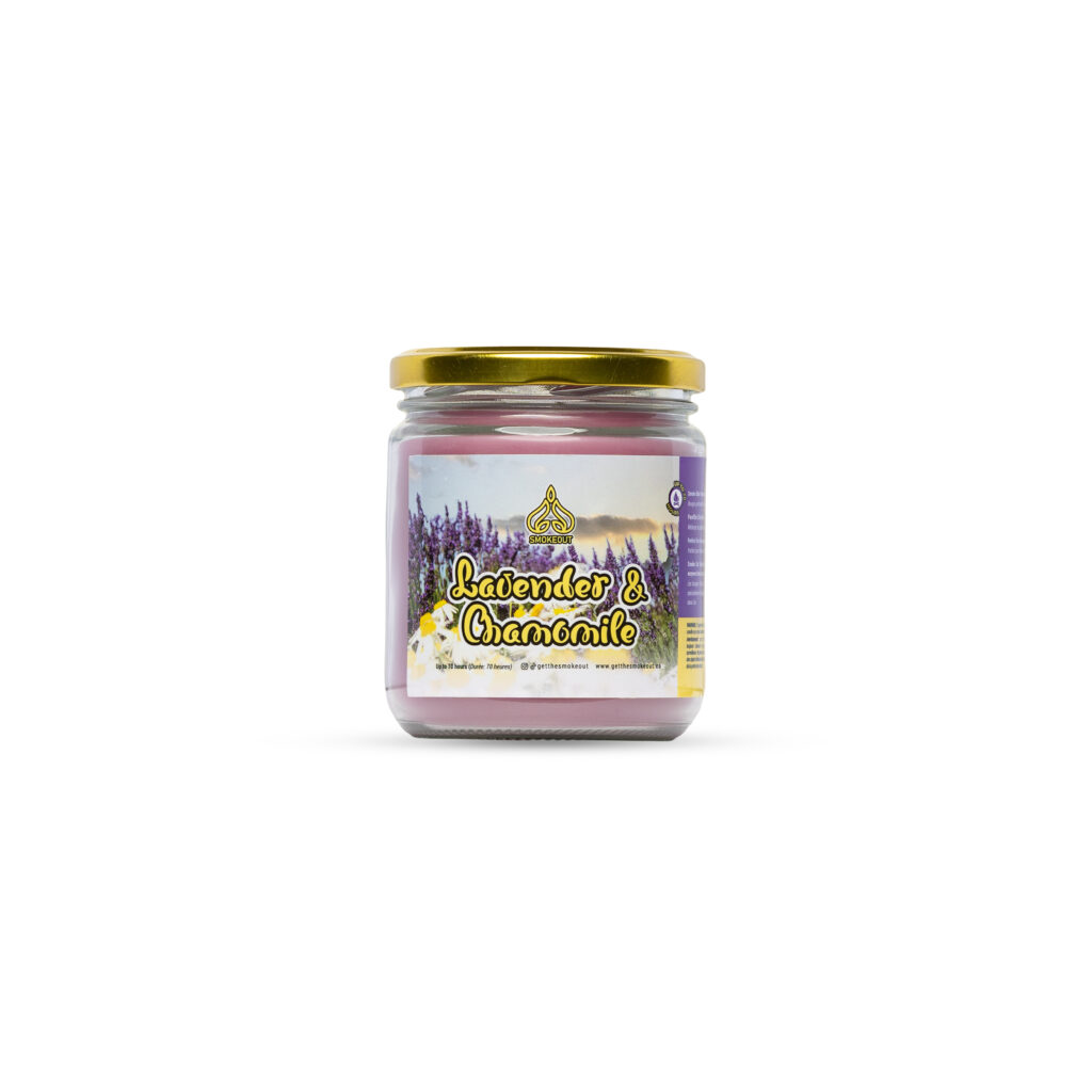 Smoke Out Candles Lavender & Chamomile 13 oz candle in a glass jar with a gold lid